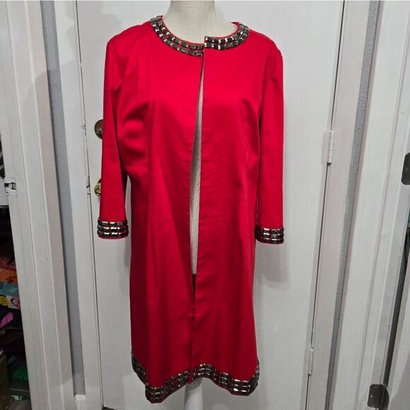Vintage Grace chuang New York red long open blazer with embellishment - Picture 2 of 11